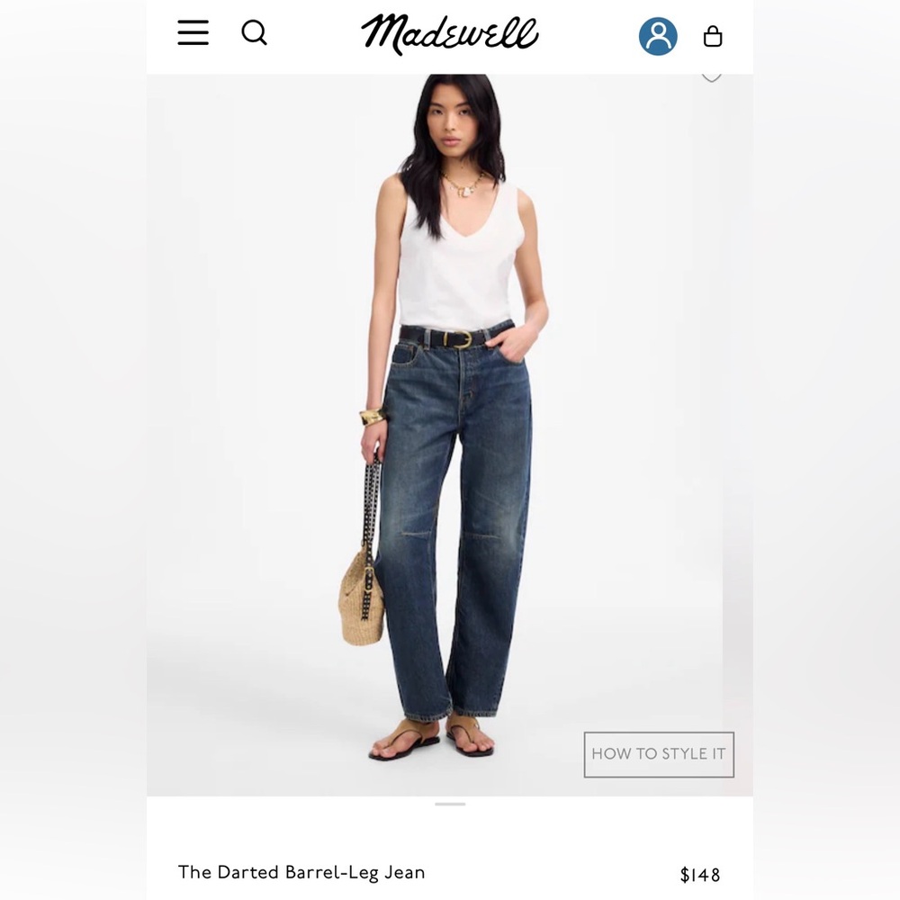 Madewell Darted Barrel-leg Jean NWT 28